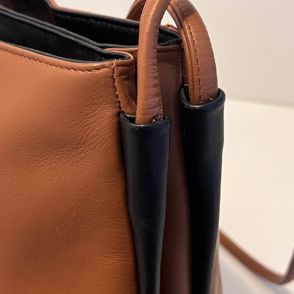 Derek Alexander Rare Vintage Double Straps Shoulder Bag Brown Black Trim Leather - Picture 6 of 17